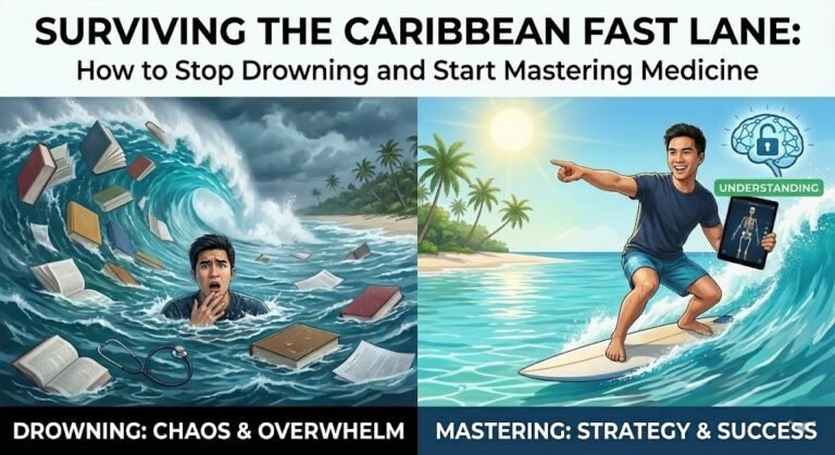 Caribbean medical student studying for NBME and USMLE exams using vertical integration.